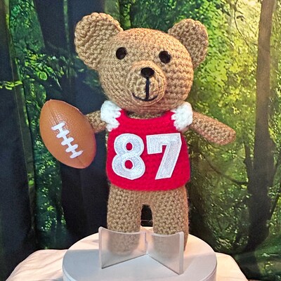 Football Crochet Teddy Bear, Stuffed Teddy Bear, Football Fan Gift - image1